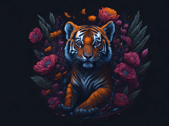 Download Cute Floral Tiger Illustration Art 5 - Art Collection