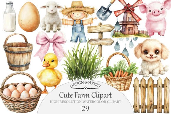 Download Watercolor Cute Farm Clipart - Art Collection